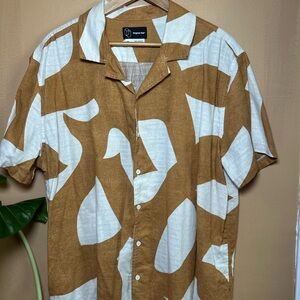 Original Use Brown and White Casual Button Down Shirt
